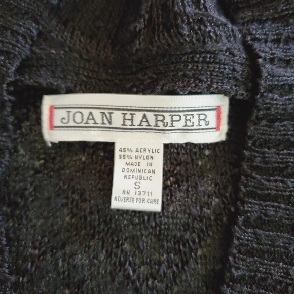 BA02 * Joan Harper Plunging V Neck Knit Sweater Black Size S Vintage - Picture 3 of 7